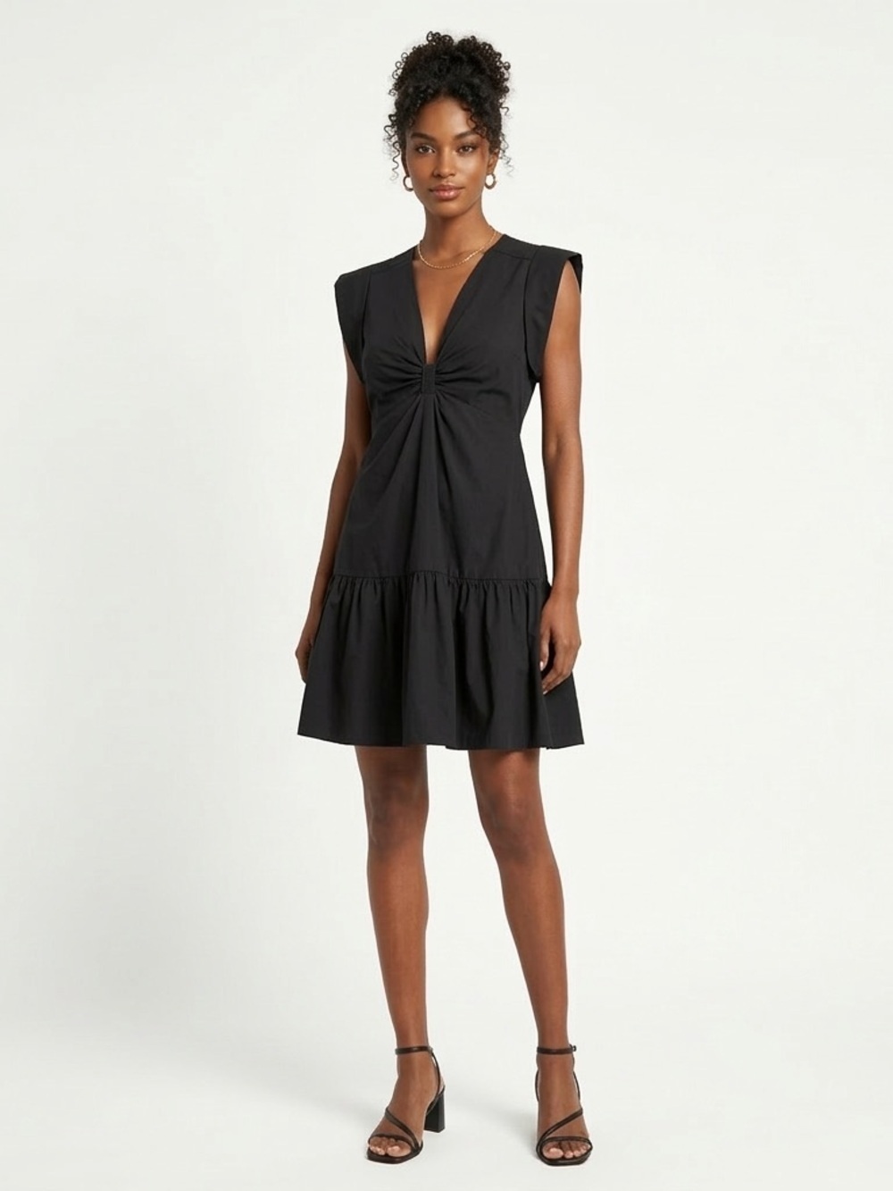 Steve Madden Women Cotton Tiered Mini Dress Black Twist Front Size M